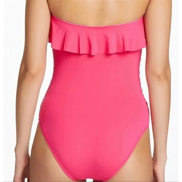 NWT Bleu Rod Beattie 6 Shirred Ruffle Bandeau Mio 1PC Swimsuit Pink 128203 - Picture 2 of 5
